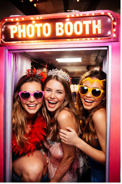 Photo booth fun - friends posing with props