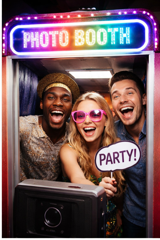 Party photo booth with group celebration